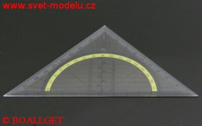Trojúhelník 45/113 s úhloměrem a podbarvenou stupnicí
